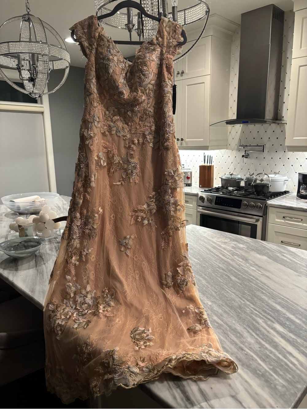 Elegant Blush Floral Embroidered Home Accent Dress Display